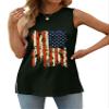 4th of July Tops for Women Plus Size Loose Fit Round Neck Basic T Shirts Side Split Black XXL view 2