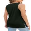 4th of July Tops for Women Plus Size Loose Fit Round Neck Basic T Shirts Side Split Black XXL view 4