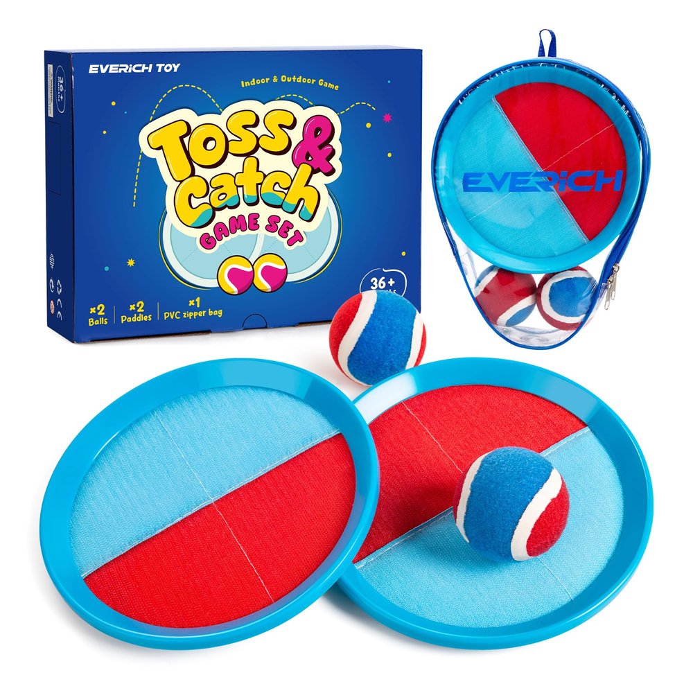 EVERICH TOY Toss and Catch Ball Game Set, Upgraded Sticky Paddle Ball Set for Kids & Toddlers, Sturdy & Water-Resistant Outdoor Backyard Beach Pool Toy, Birthday Gift for Boys Girls Ages 3-12