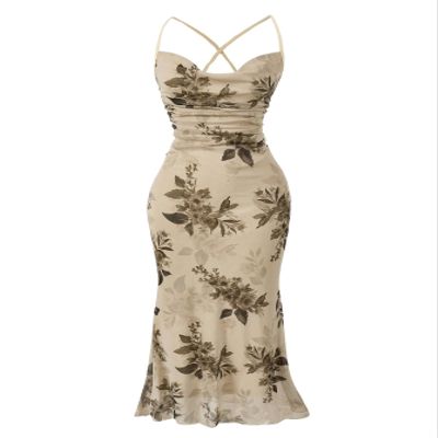 SOLY HUX Women's Floral Mesh Bodycon Cami Dress Cowl Neck Sleeveless Cocktail Party Wedding Guest Long Maxi Dresses Apricot Floral Small