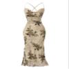 SOLY HUX Women's Floral Mesh Bodycon Cami Dress Cowl Neck Sleeveless Cocktail Party Wedding Guest Long Maxi Dresses Apricot Floral Small view 1