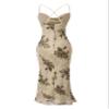 SOLY HUX Women's Floral Mesh Bodycon Cami Dress Cowl Neck Sleeveless Cocktail Party Wedding Guest Long Maxi Dresses Apricot Floral Small view 2