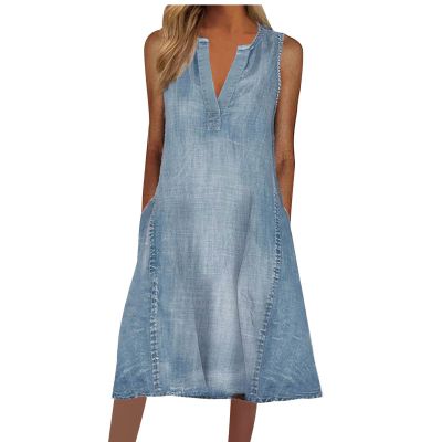 Generic Women Denim Shirt Dresses Short Sleeve Distressed Jean Dress Button Down Casual Overall Summer Tunic Top Midi Dress, Large, A03_blue