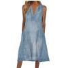 Generic Women Denim Shirt Dresses Short Sleeve Distressed Jean Dress Button Down Casual Overall Summer Tunic Top Midi Dress, Large, A03_blue view 1