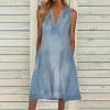 Generic Women Denim Shirt Dresses Short Sleeve Distressed Jean Dress Button Down Casual Overall Summer Tunic Top Midi Dress, Large, A03_blue view 2