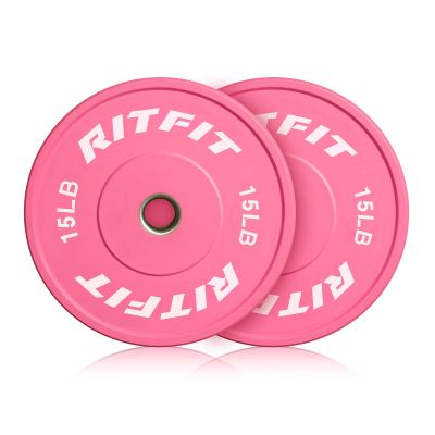 RITFIT Pink Weight Plates, 2 Inch Olympic Barbell Weight Plate, Bumper Plates With Steel Insert, Pink Weights for Gym and Home