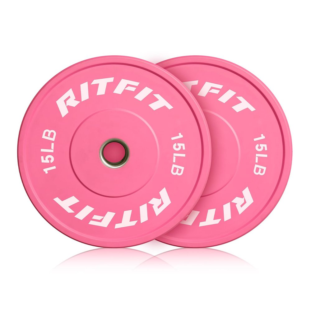 RITFIT Pink Weight Plates, 2 Inch Olympic Barbell Weight Plate, Bumper Plates With Steel Insert, Pink Weights for Gym and Home