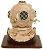 NineFit Basics Brass & Copper Mark IV Marine Scuba Diving Divers Helmet Plating W/Wooden Base, As shown in image view 1