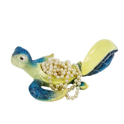 SEAKINGDOM YHH Sea Turtle Jewelry Box with Lid - Resin Decorative Trinket Storage Box for Women, Cute Blue Turtle Treasure Holder for Rings, Necklaces, Funny Home Decor Gift (6 Inch, Ocean Theme)