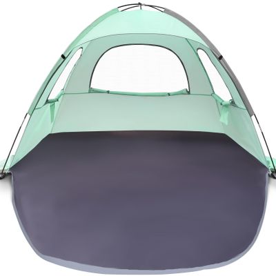 WhiteFang Beach Tent Anti-UV Portable Sun Shade Shelter for 6 Person, Extendable Floor with 3 Ventilating Mesh Windows Plus Carrying Bag, Stakes and Guy Lines (Mint Green)
