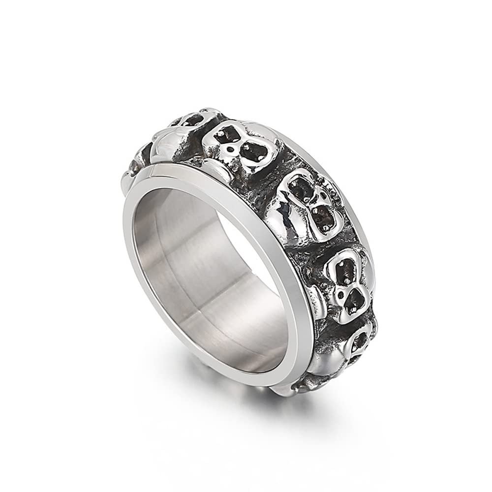 WCB1FPu Men's Rings Europe and America Personality Hip Hop Skull Stainless Steel Unisex Rings (B 11#)
