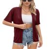 Iandroiy Women's Lightweight Open Front Cardigans Casual Short Sleeve Blouse Tops 2X-Large, Wine Red view 1