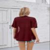 Iandroiy Women's Lightweight Open Front Cardigans Casual Short Sleeve Blouse Tops 2X-Large, Wine Red view 2
