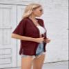 Iandroiy Women's Lightweight Open Front Cardigans Casual Short Sleeve Blouse Tops 2X-Large, Wine Red view 3
