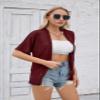 Iandroiy Women's Lightweight Open Front Cardigans Casual Short Sleeve Blouse Tops 2X-Large, Wine Red view 4