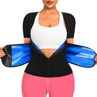 DYUAI Sauna Shirt for Women Sauna Waist Trainer for Women Sauna Suit Workout Sweat Vest Zipper Body Shaper(WBH6015-01-L)