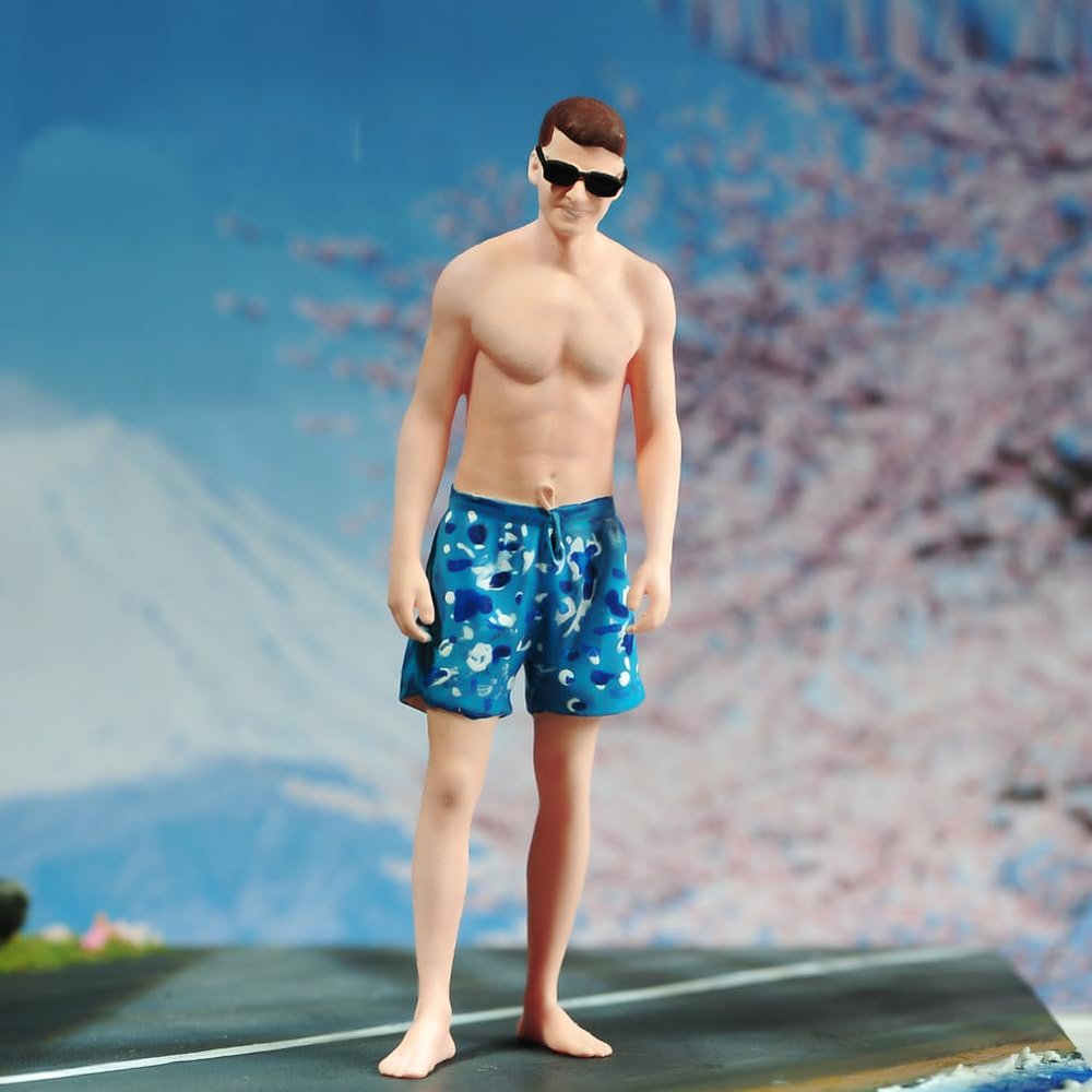 SOUFORCE 1/18 Scale Action Figure Man Summer Beach Boy with Sunglasses Tiny People Figure Model