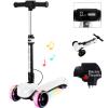 24V Electric Scooter for Kids w/150W Powerful Motor, Thumb Throttle, LCD Screen, Bluetooth, Light-Up Stem Deck & Wheel, 3 Adjustable Heights, 5MPH Safe Speed, 3 Wheel Electric Scooter for Kids, White view 1
