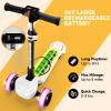 24V Electric Scooter for Kids w/150W Powerful Motor, Thumb Throttle, LCD Screen, Bluetooth, Light-Up Stem Deck & Wheel, 3 Adjustable Heights, 5MPH Safe Speed, 3 Wheel Electric Scooter for Kids, White view 3
