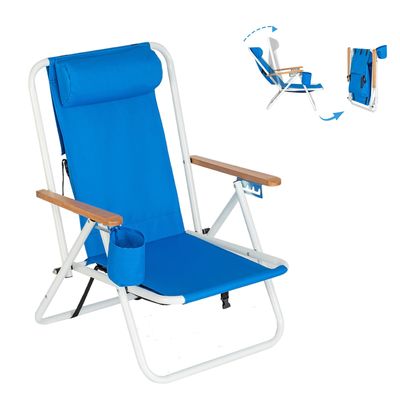 Backpack Beach Chair for Adults, Portable Camping Chair with Backpack Straps, Pillow and Cup Holder, Outdoor Lightweight Folding Lawn Camping Chairs for Garden, Patio, Park, Poolside,Travel, Blue