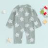 Toddler Baby Boy Swimsuit One Piece Rash Guard Swimwear Long Sleeve Turtle Bathing Suit Zip Up Beachwear Sunsuit (Army Green, 6-12 Months) view 3