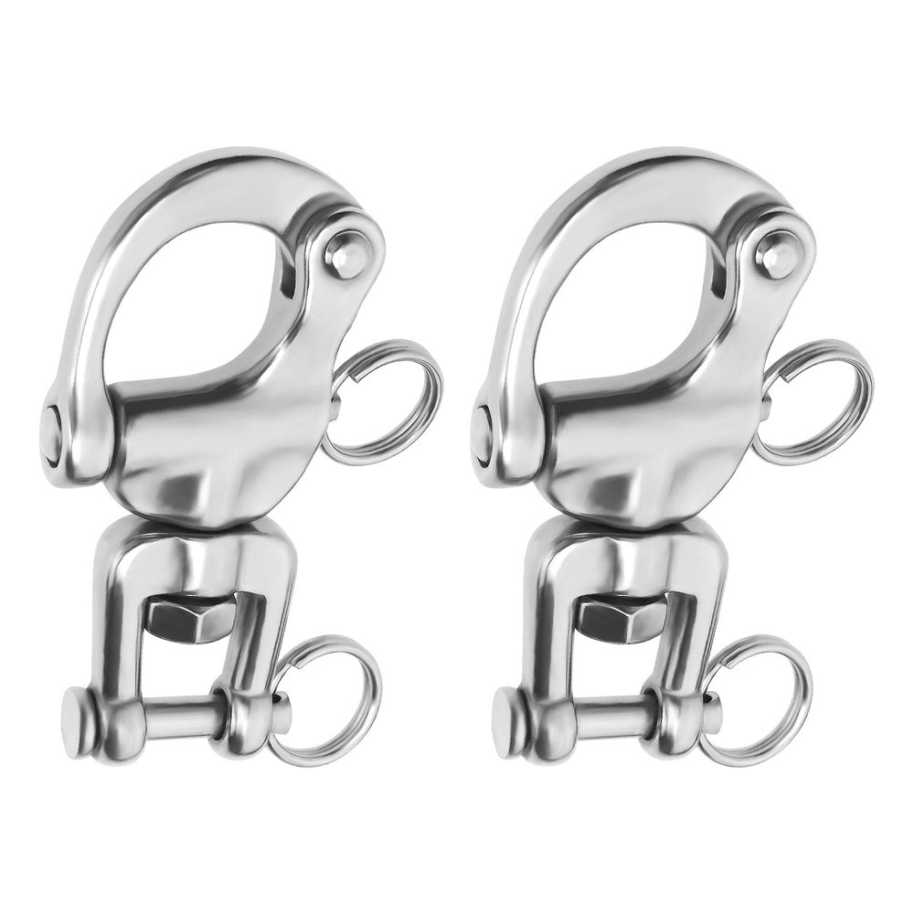 Micro Traders 2Pcs 316 Stainless Steel Snap Shackles Heavy Duty Swivel Eye Snap Shackle Marine Swivel Shackle for Sailboat Spinnaker Halyard 70mm, Silver
