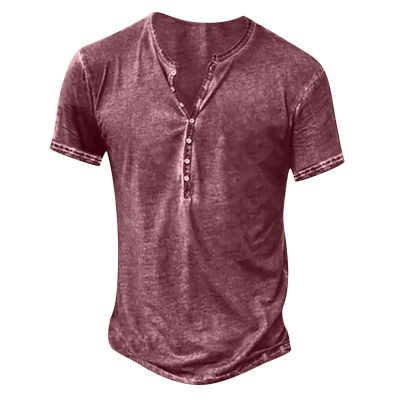 s Workout Shirts for Men Vintage Short Sleeve Cotton Henley Shirt Casual Buttons Shirt Lightweight Athletic Shirt mens linen shirt Wine XL