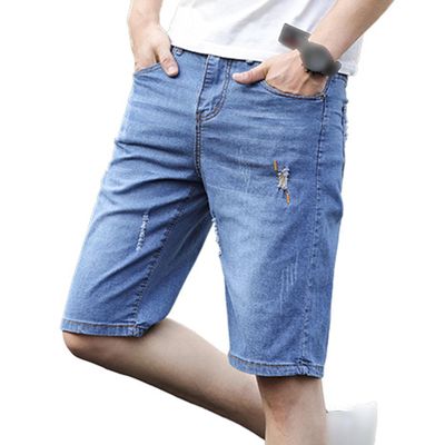 JEsilunmaMY Men's Stretch Straight Denim Shorts Slim Fit Washed Distressed Short Jeans Summer Casual 5 Pockets Jean Shorts (Blue2,34)