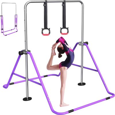 FBSPORT Gymnastics Bar for Kids with Rings,Adjustable Height Gymnastic Horizontal Bars Junior Training Bar Children Folding Training Monkey Bars for Home Using