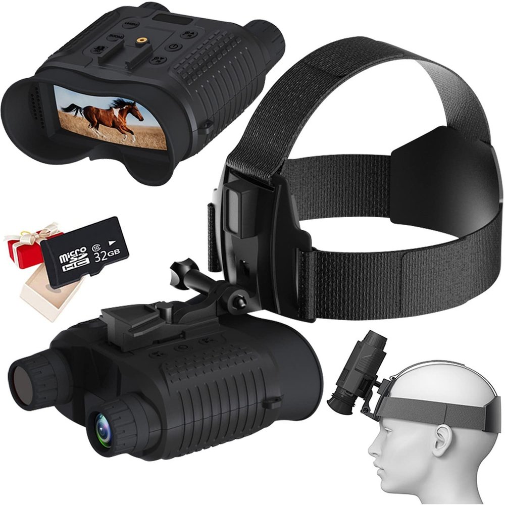 CNHRFGVD Head-Mounted Night Vision Goggles for Adults 8X Digital Zoom HD Infrared Binocular for Viewing 1312ft/400M with Recording o/Video in 100% Darkness with 32GB SD Card for Fast MICH Helmet