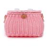 SVNR Kids Bike Basket, Bike Basket Front, Bicycle Baskets for Boys and Girls, Handwoven Backpack with Lid Shoulder Strap, Rattan Front Handlebar Baskets, Pink view 2