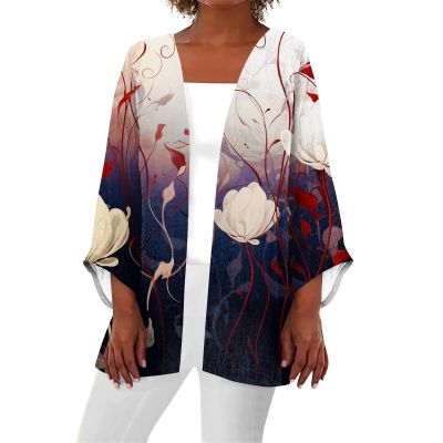 Blusas Casuales De Mujer Bonitas Kimono Cardigans for Women Dressy Casual Lightweight Cardigan Half Sleeve Summer Kimono Cover Up Tops Plus Size Vacation Outfits Spring Fashion(D Red,Medium)