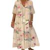 Women Boho Floral Print Half Sleeve Maxi Dress Plus Size Casual V Neck Lace Hollow Flowy Vacation Long Beach Tshirt Tunic Dress view 1