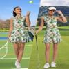 GGOV Tennis Dress for Women Golf Dresses with Shorts Inner Pocket Sleeveless Zip Up Stand Collar Workout Athletic Dresses Green Leaf view 2