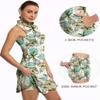 GGOV Tennis Dress for Women Golf Dresses with Shorts Inner Pocket Sleeveless Zip Up Stand Collar Workout Athletic Dresses Green Leaf view 3