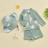 Ursobutegl Toddler Baby Boy Girl Swimsuit Zip Up Rash Guard T-Shirt Shorts with Hat Swimwear Bathing Suit Beachwear Sunsuit (Green, 2-3 Years) view 2