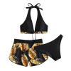 Women Women's 3 Piece High Waisted Hawaiian Tropical Print Halter Bikini Swimsuit Bathing Suit Briefs with Boyshorts view 4