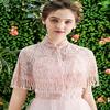 Campsis Floral Lace Scarf Shawl Pink Mesh Wedding Fringe Wraps Tassels Lace Shawls Bridal Cover up Stoles for Women view 2
