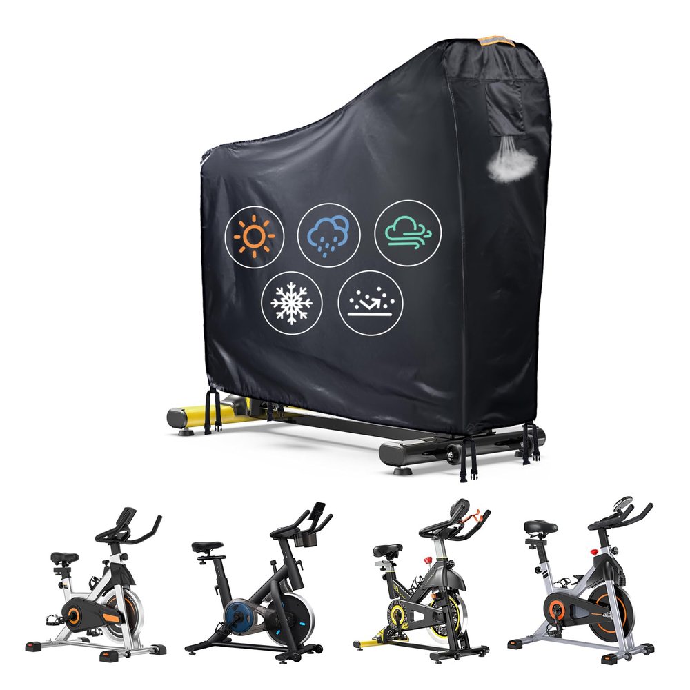 Stationary Bike Cover Waterproof OutdoorUpright Exercise Bike Cover with Air Vent,Waterproof Strip,4 Windproof Buckles,All Weather Large Cover for Peloton Bike,Suitable for Peloton Bike+ and Schwinn