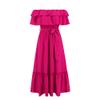 NineFit Basics Women's Off Shoulder Short Sleeve Ruffle Trim Boho A Line Long Dress Rose Red, Small view 1