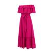 NineFit Basics Women's Off Shoulder Short Sleeve Ruffle Trim Boho A Line Long Dress Rose Red, Small view 2