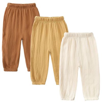 3 Pieces Kids Cotton Linen Elastic Casual Trousers Baby Boys Girls Summer Fall Basic Loose Long Baggy Harem Pants (2-3T,3PC Solid A,US,2 Years,3 Years,Age)