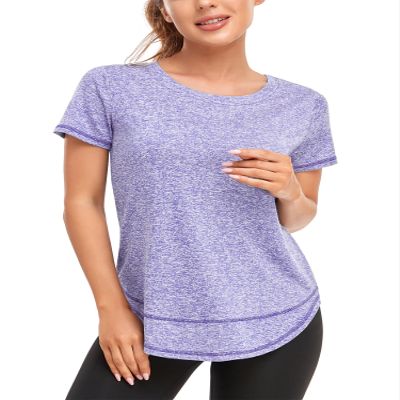 Abrooical Women's Short Sleeve Sportswear Hiking Top Lightweight Quick Dry Fitness Soprt Tee Side Split Lavender Small
