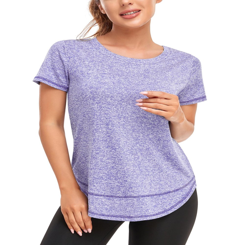 Abrooical Women's Short Sleeve Sportswear Hiking Top Lightweight Quick Dry Fitness Soprt Tee Side Split Lavender Small