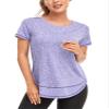 Abrooical Women's Short Sleeve Sportswear Hiking Top Lightweight Quick Dry Fitness Soprt Tee Side Split Lavender Small view 1