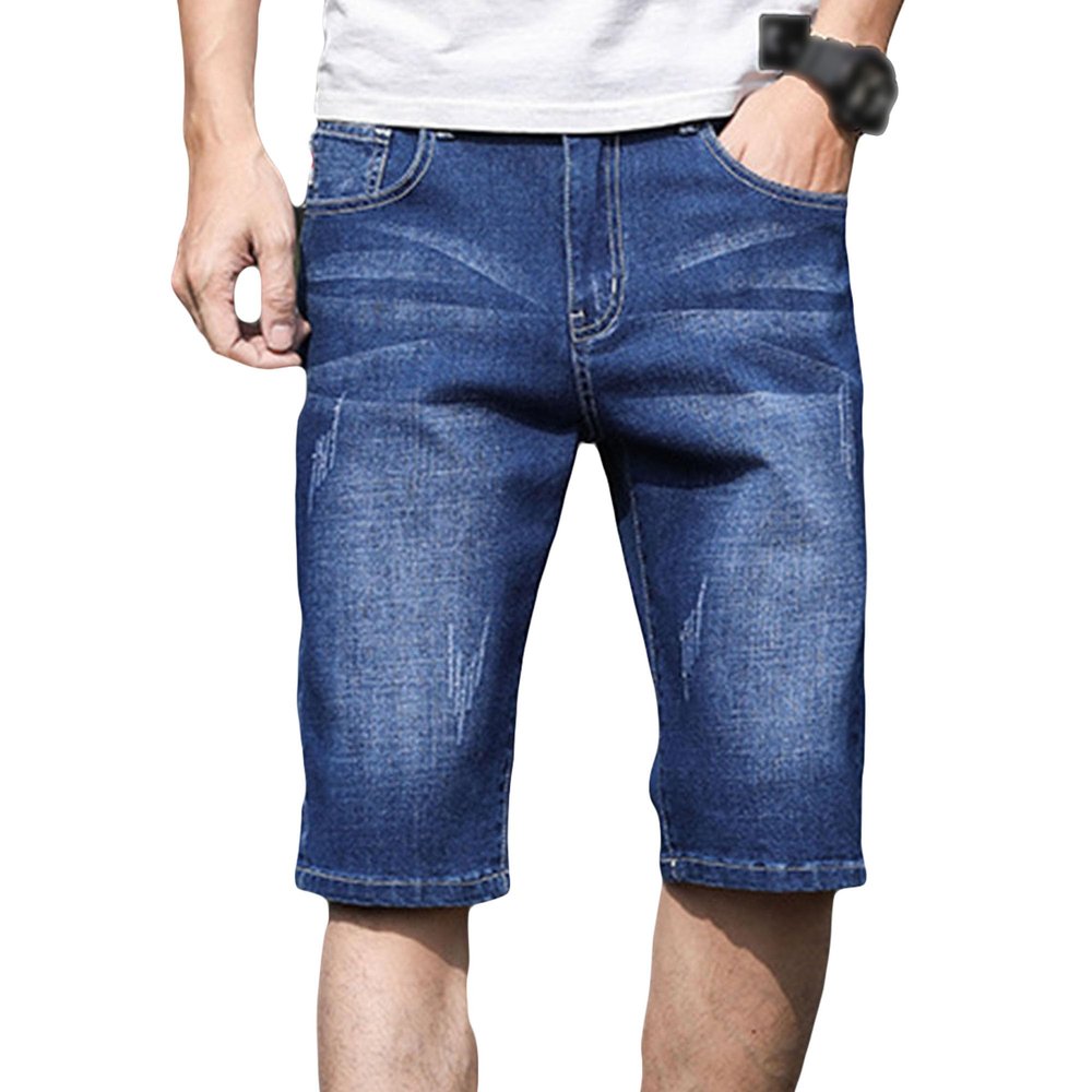JEsilunmaMY Men's Stretch Straight Denim Shorts Slim Fit Washed Distressed Short Jeans Summer Casual 5 Pockets Jean Shorts (Blue1,40)