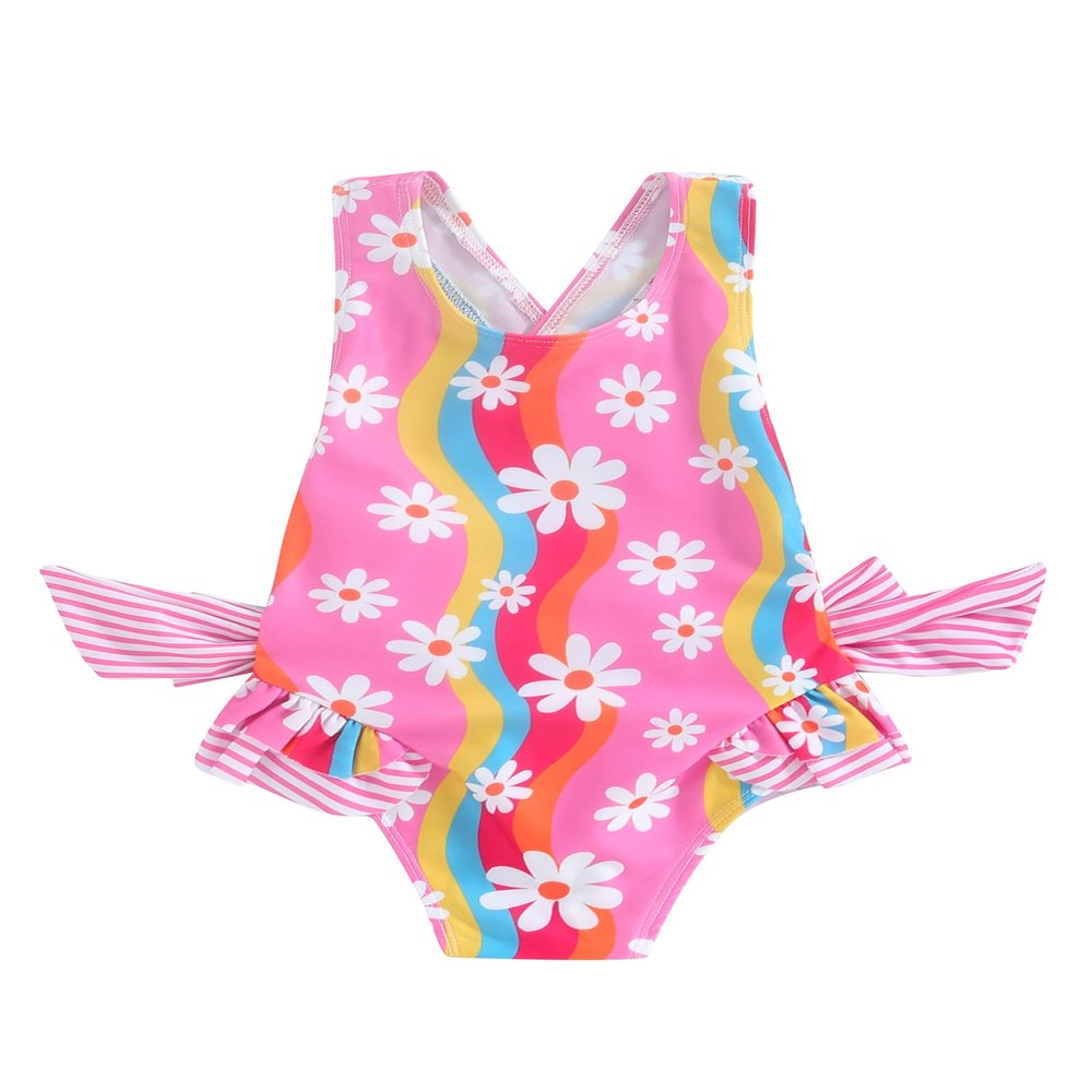 Coduop Toddler Baby Girl Swimsuit Backless One Piece Bathing Suit Floral Sleeveless Summer Swimwear Beach Wear (E-Pink, 5-6 Years)