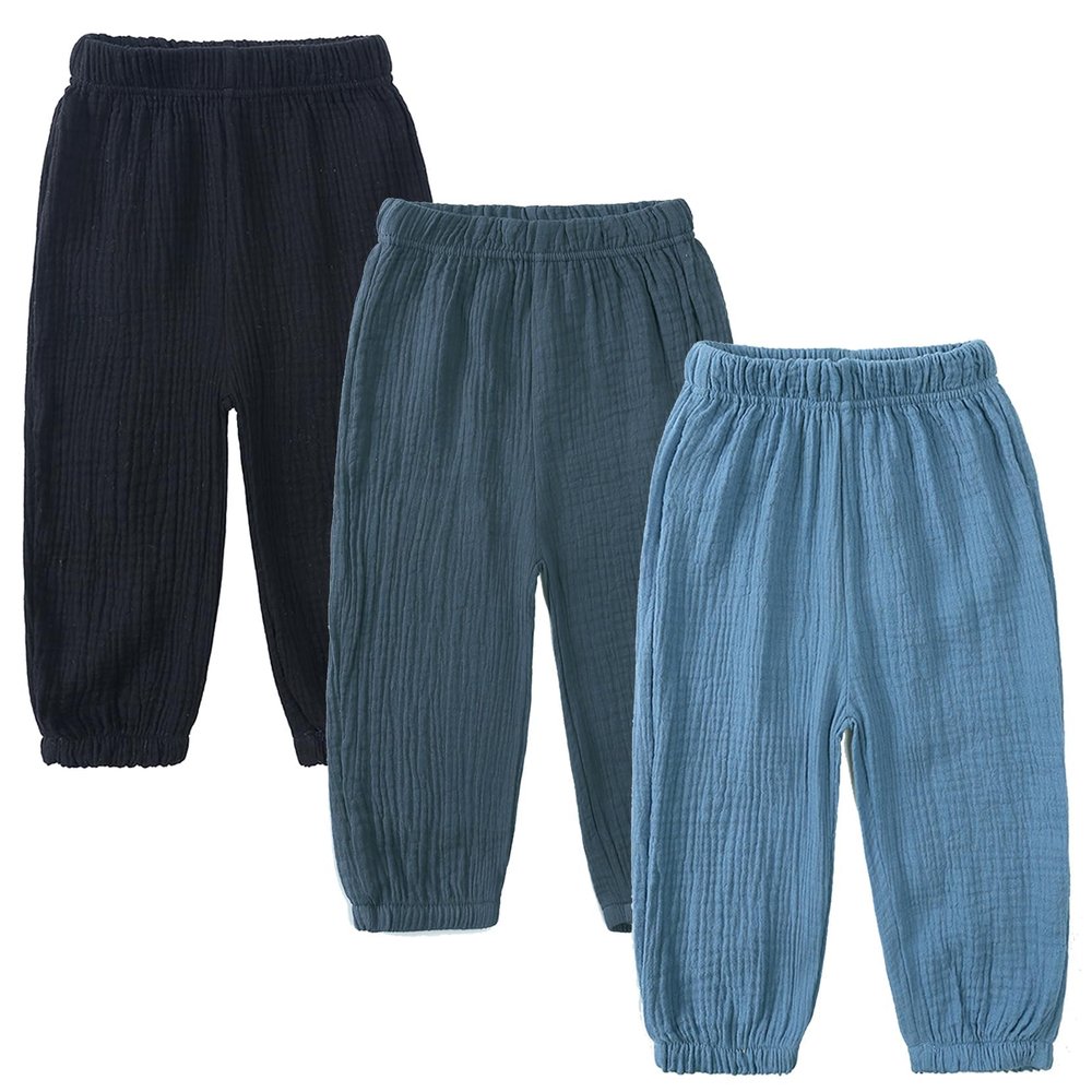 Easygou 3 Pieces Kids Cotton Linen Elastic Casual Trousers Baby Boys Girls Summer Fall Basic Loose Long Baggy Harem Pants (5-6 Years,3PC Solid B,US,5 Years,6 Years,Age)