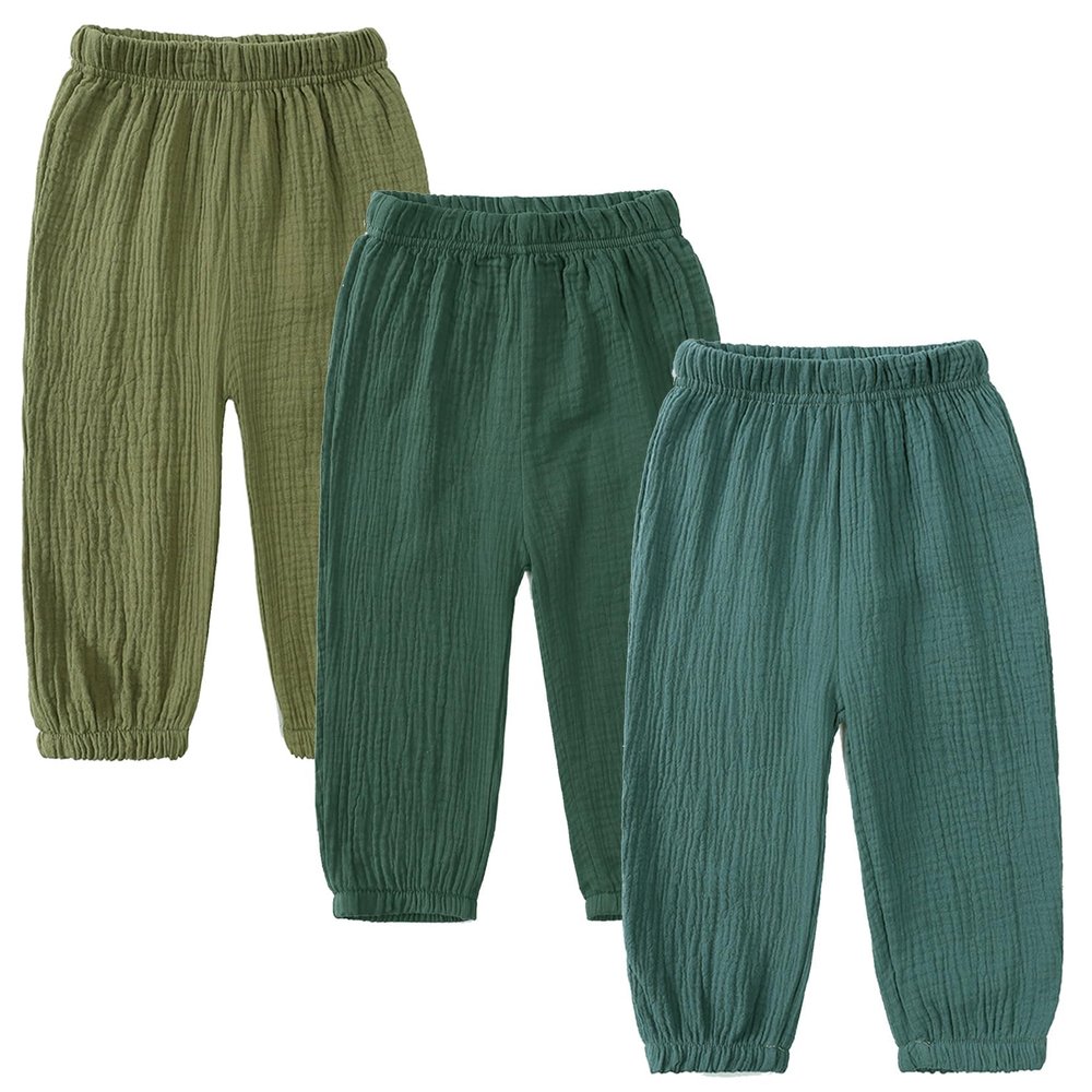 3 Pieces Kids Cotton Linen Elastic Casual Trousers Baby Boys Girls Summer Fall Basic Loose Long Baggy Harem Pants (2-3T,3PC Solid C,US,2 Years,3 Years,Age)