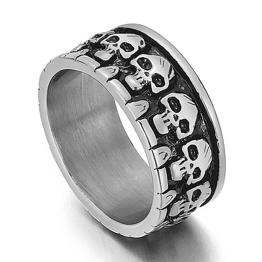 WCB1FPu Men's Ring Hip Hop Personality Domineering Skull Men's Stainless Steel Ring Unisex Ring (A 8#)